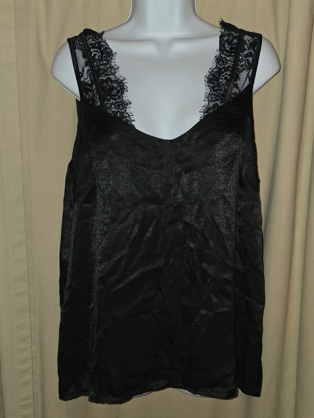 Lace-Trim Black Satin Camisole